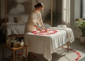 Massage sensuel en couple Saint Valentin : prolongez le plaisir après le bain